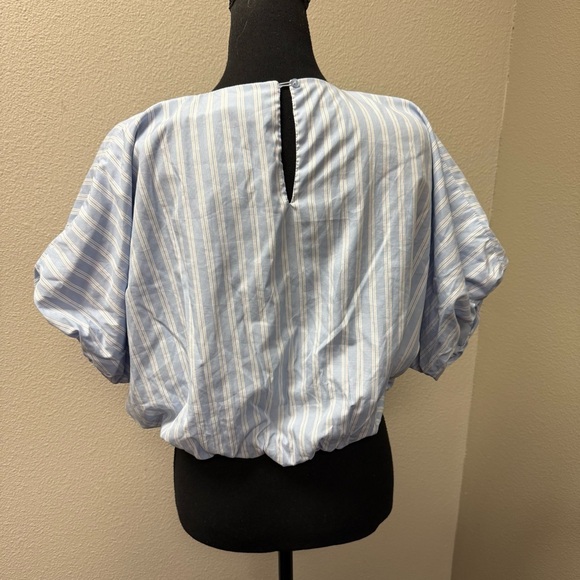 Gianni Bini Blue White Stripe Blouse Dolman Sleeve Lined Top Large Chic - Picture 4 of 10